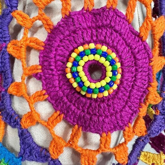 Vintage ‘80s Rainbow Floral Crochet Radial Rainbow Cardigan OSFM Boho Festival - Picture 13 of 15
